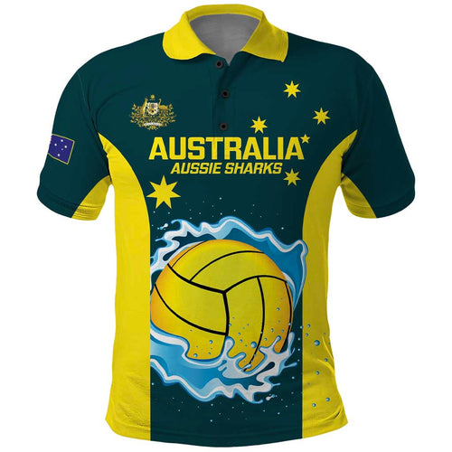 Custom Australia Water Polo 2024 Polo Shirt Aussie Shark National Color Version