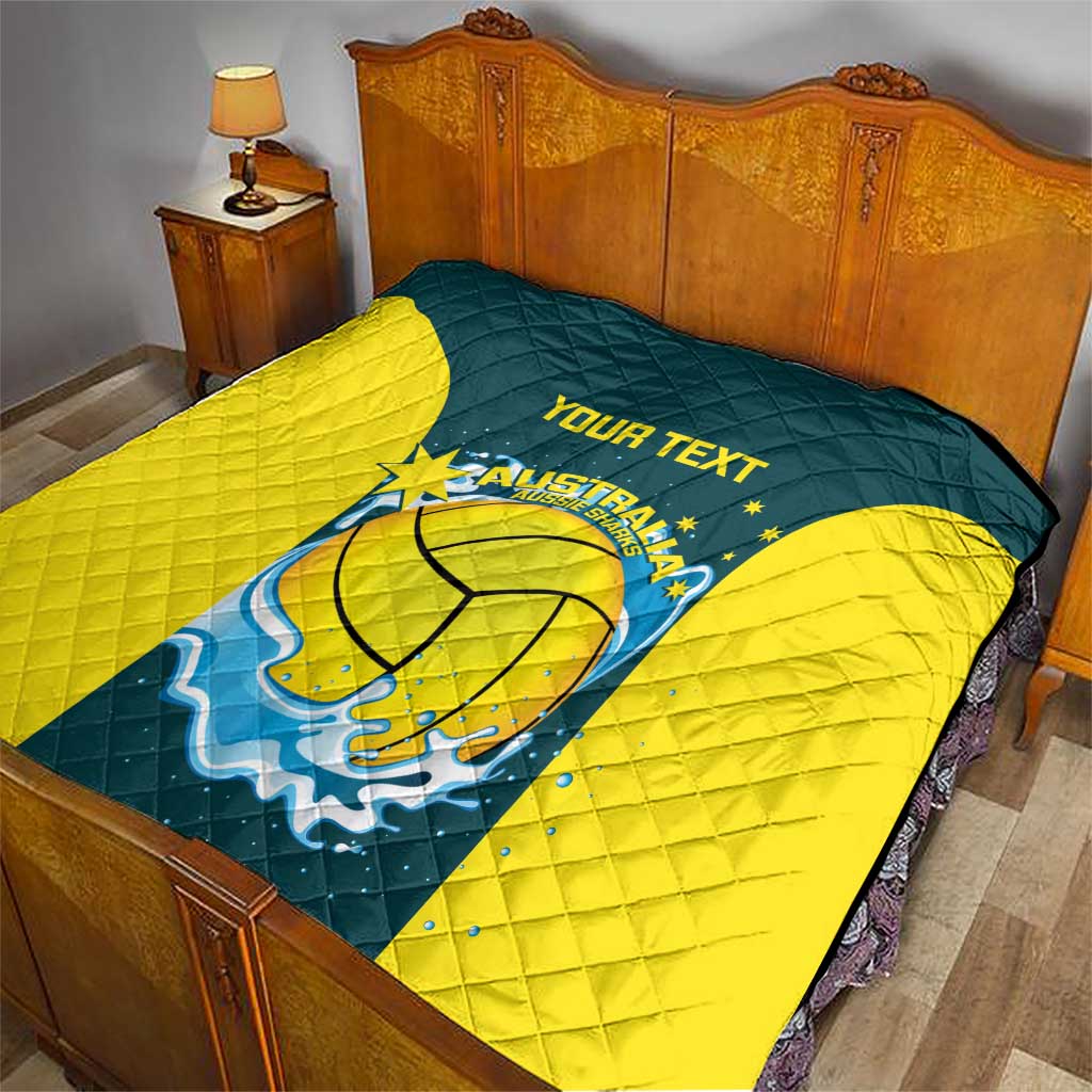 Custom Australia Water Polo 2024 Quilt Aussie Shark National Color Version