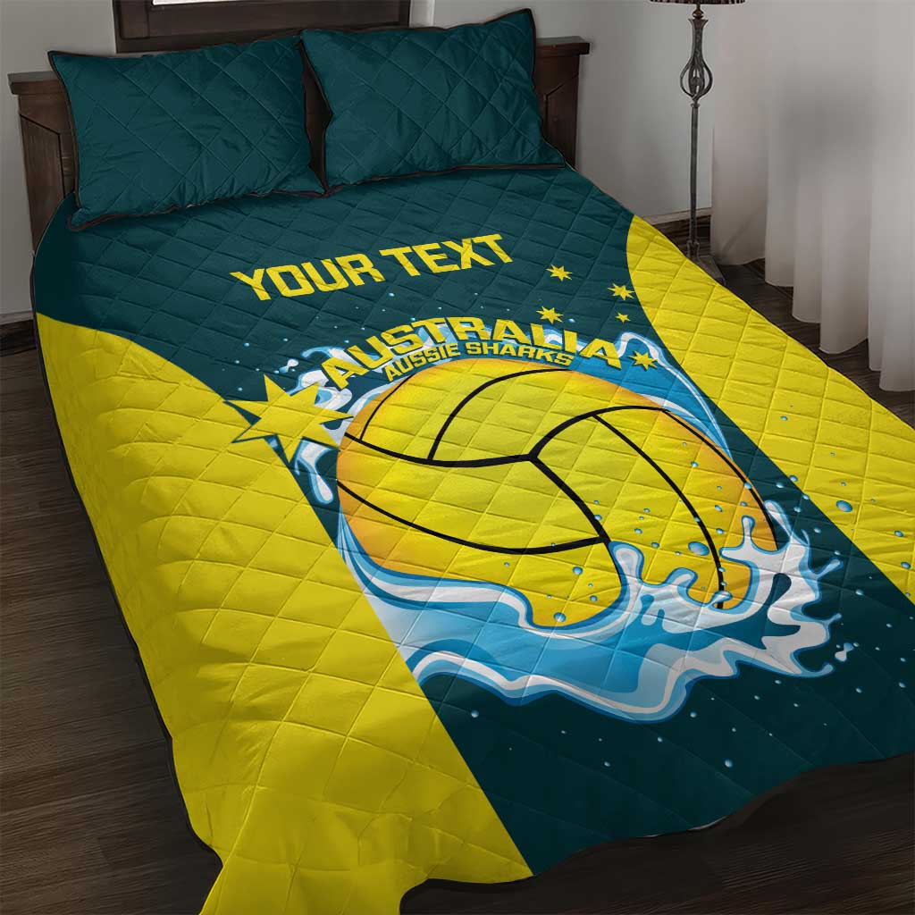 Custom Australia Water Polo 2024 Quilt Bed Set Aussie Shark National Color Version