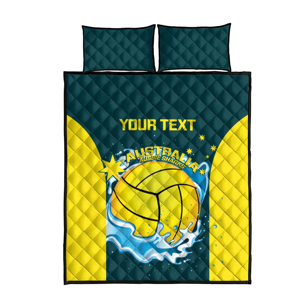 Custom Australia Water Polo 2024 Quilt Bed Set Aussie Shark National Color Version