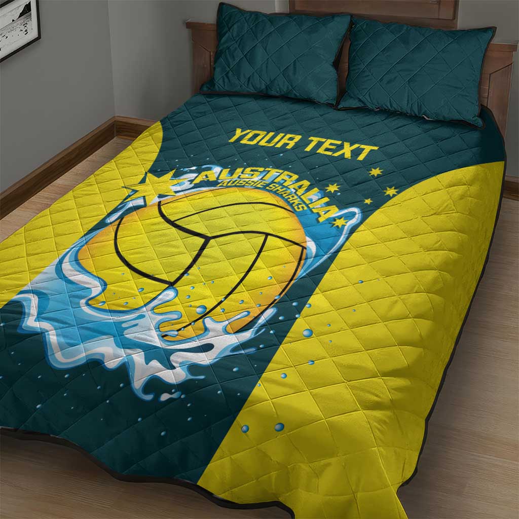 Custom Australia Water Polo 2024 Quilt Bed Set Aussie Shark National Color Version