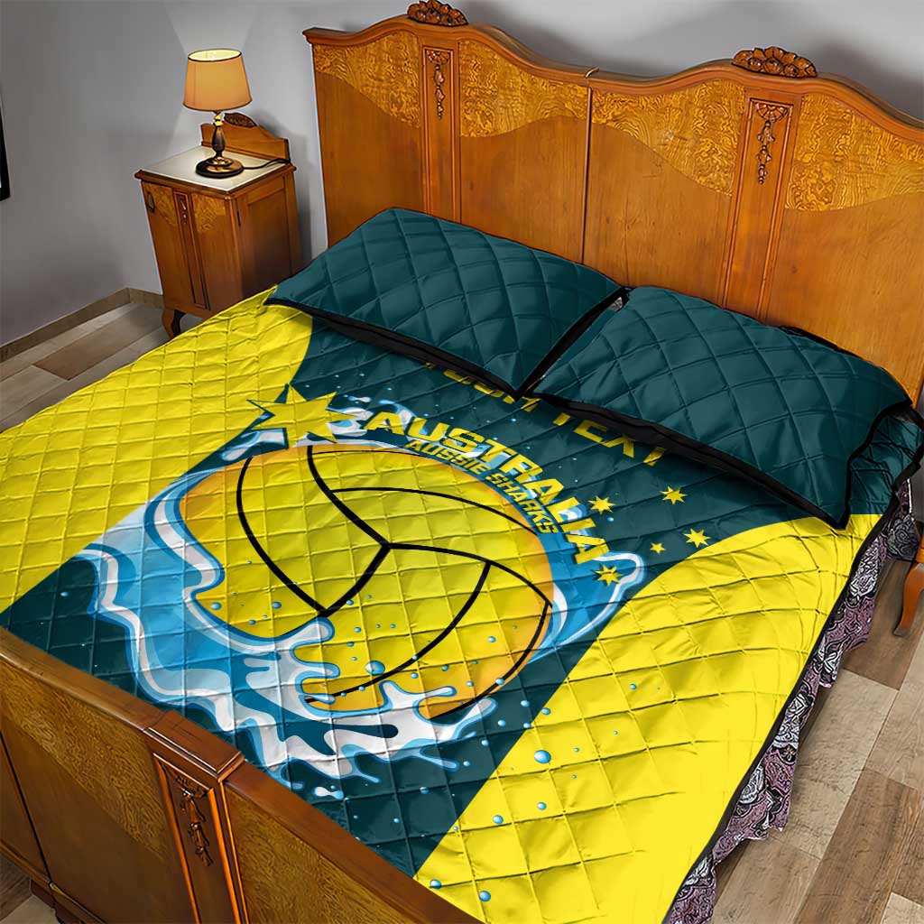 Custom Australia Water Polo 2024 Quilt Bed Set Aussie Shark National Color Version