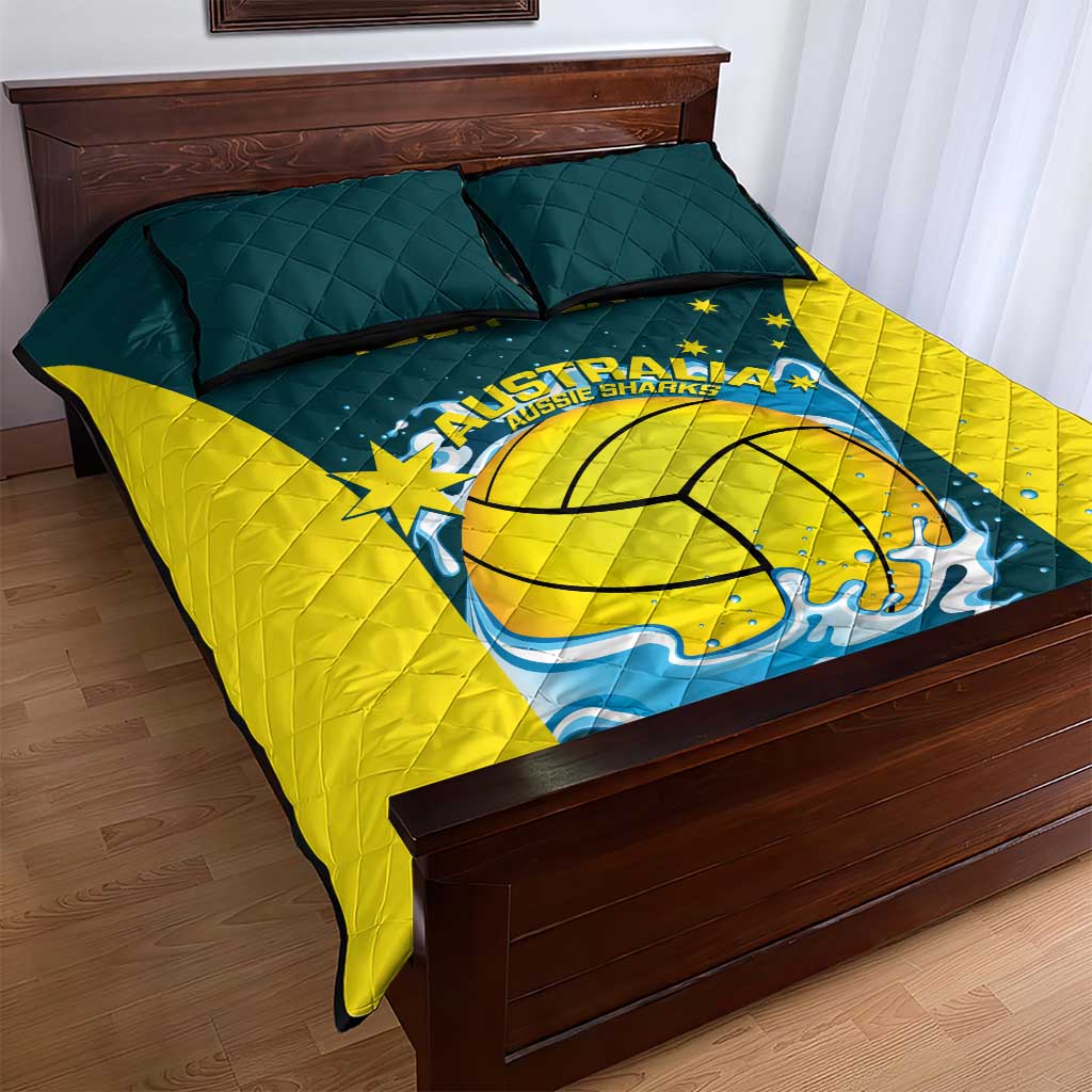 Custom Australia Water Polo 2024 Quilt Bed Set Aussie Shark National Color Version