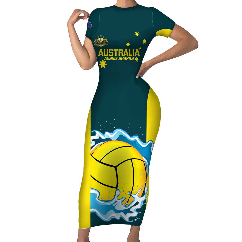 Custom Australia Water Polo 2024 Short Sleeve Bodycon Dress Aussie Shark National Color Version