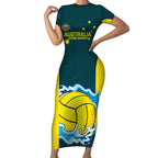 Custom Australia Water Polo 2024 Short Sleeve Bodycon Dress Aussie Shark National Color Version