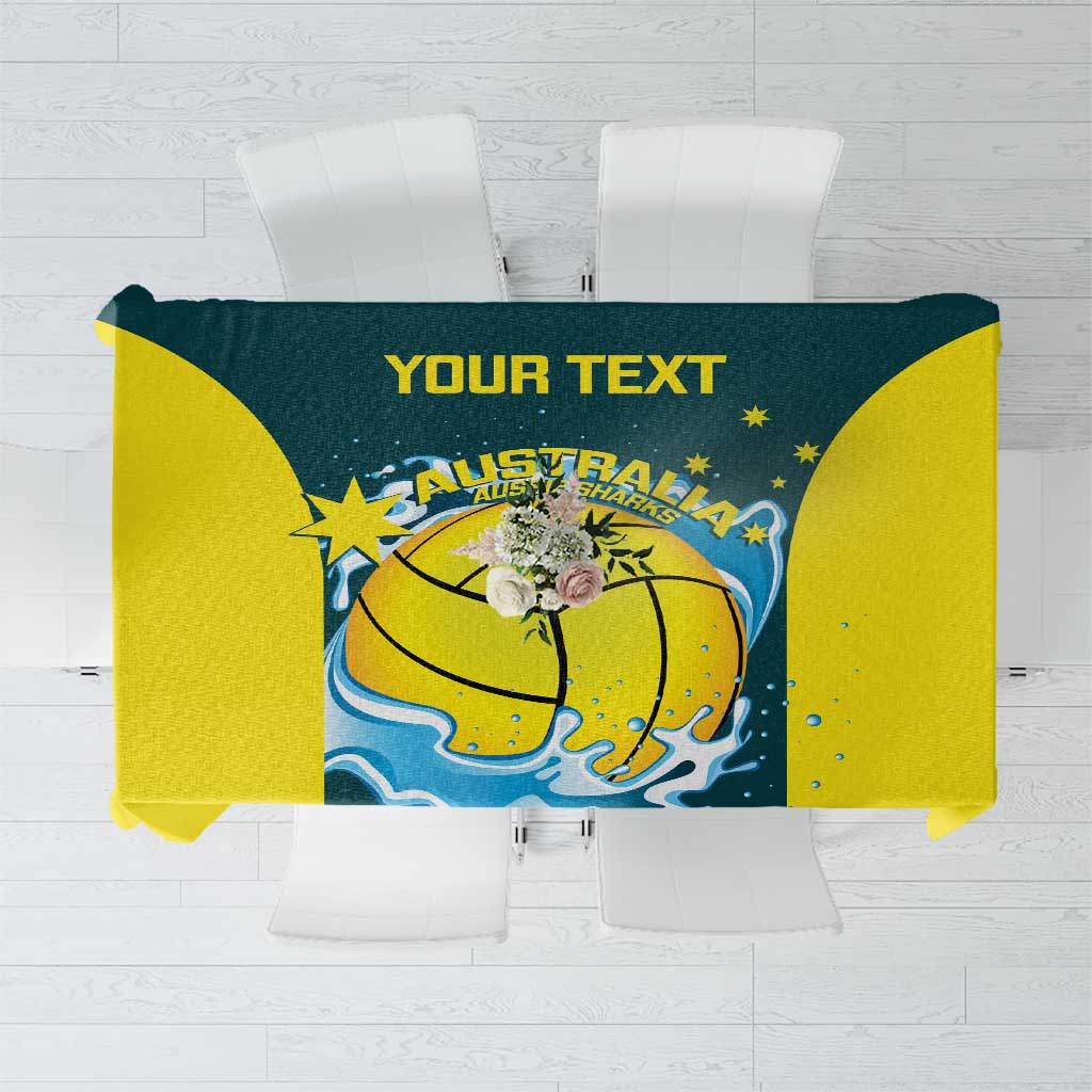 Custom Australia Water Polo 2024 Tablecloth Aussie Shark National Color Version