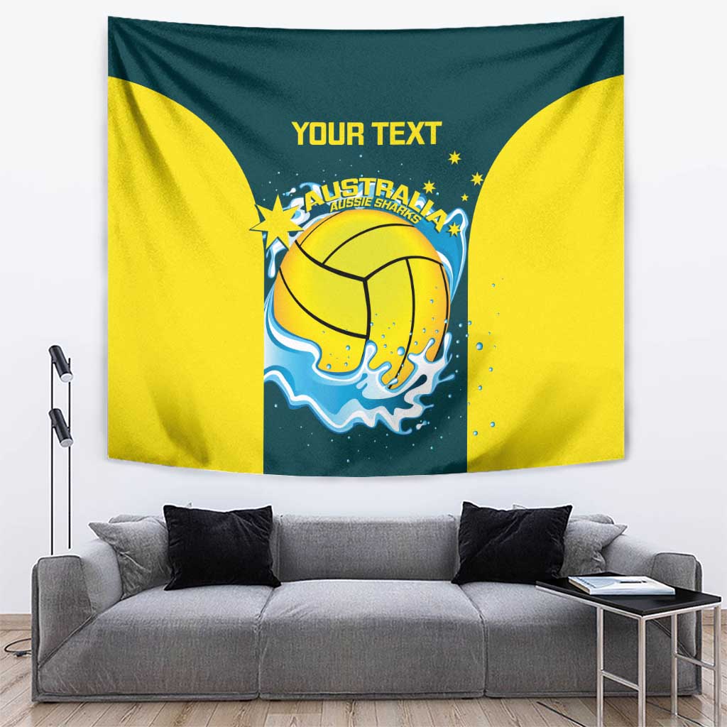 Custom Australia Water Polo 2024 Tapestry Aussie Shark National Color Version