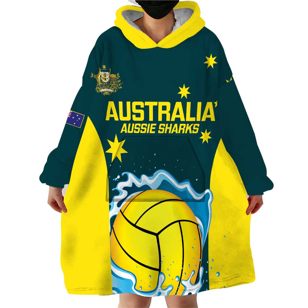 Custom Australia Water Polo 2024 Wearable Blanket Hoodie Aussie Shark National Color Version
