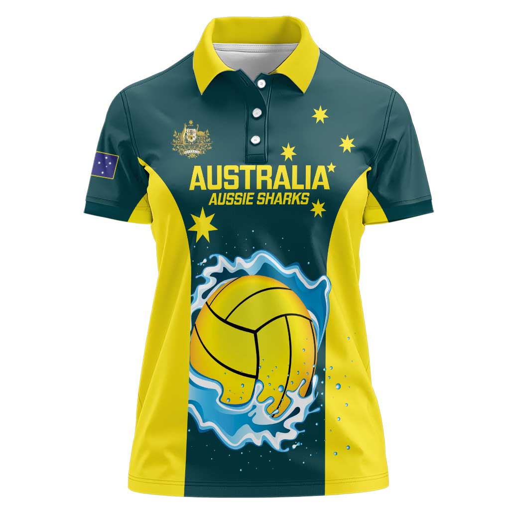 Custom Australia Water Polo 2024 Women Polo Shirt Aussie Shark National Color Version