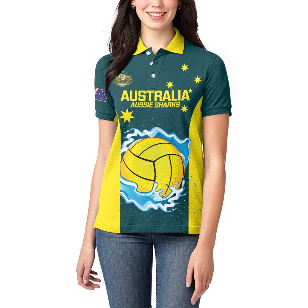 Custom Australia Water Polo 2024 Women Polo Shirt Aussie Shark National Color Version