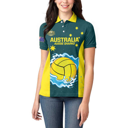 Custom Australia Water Polo 2024 Women Polo Shirt Aussie Shark National Color Version