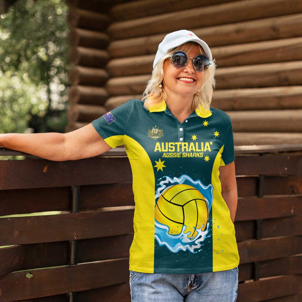 Custom Australia Water Polo 2024 Women Polo Shirt Aussie Shark National Color Version