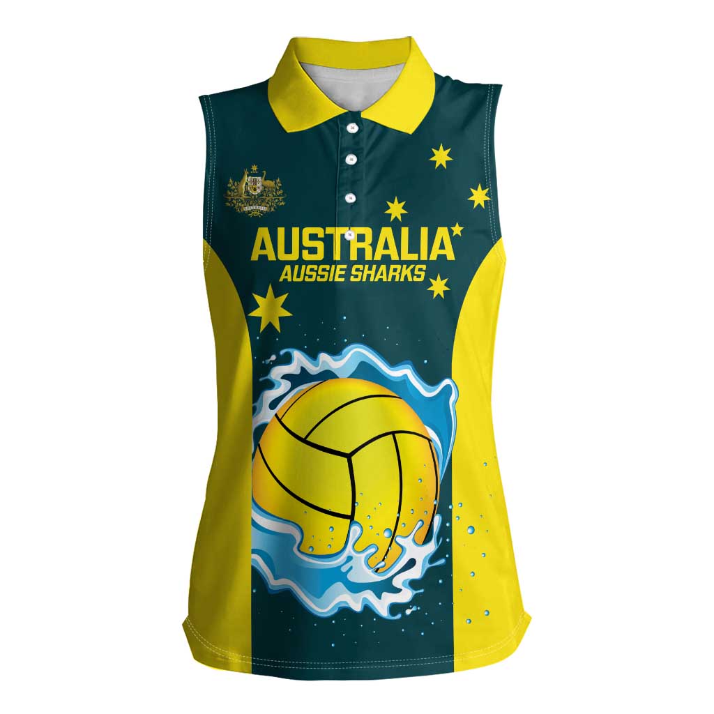 Custom Australia Water Polo 2024 Women Sleeveless Polo Shirt Aussie Shark National Color Version
