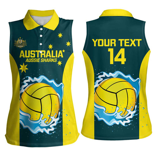 Custom Australia Water Polo 2024 Women Sleeveless Polo Shirt Aussie Shark National Color Version
