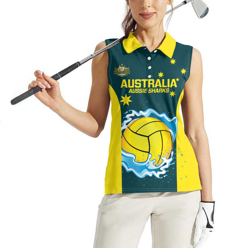 Custom Australia Water Polo 2024 Women Sleeveless Polo Shirt Aussie Shark National Color Version
