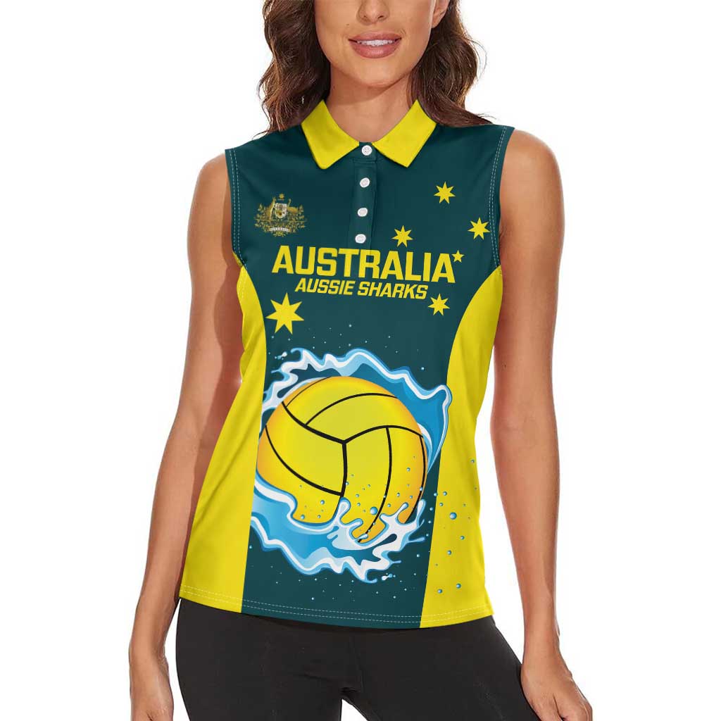 Custom Australia Water Polo 2024 Women Sleeveless Polo Shirt Aussie Shark National Color Version