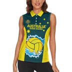 Custom Australia Water Polo 2024 Women Sleeveless Polo Shirt Aussie Shark National Color Version