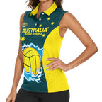 Custom Australia Water Polo 2024 Women Sleeveless Polo Shirt Aussie Shark National Color Version