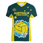 Custom Australia Water Polo 2024 Women V-Neck T-Shirt Aussie Shark National Color Version