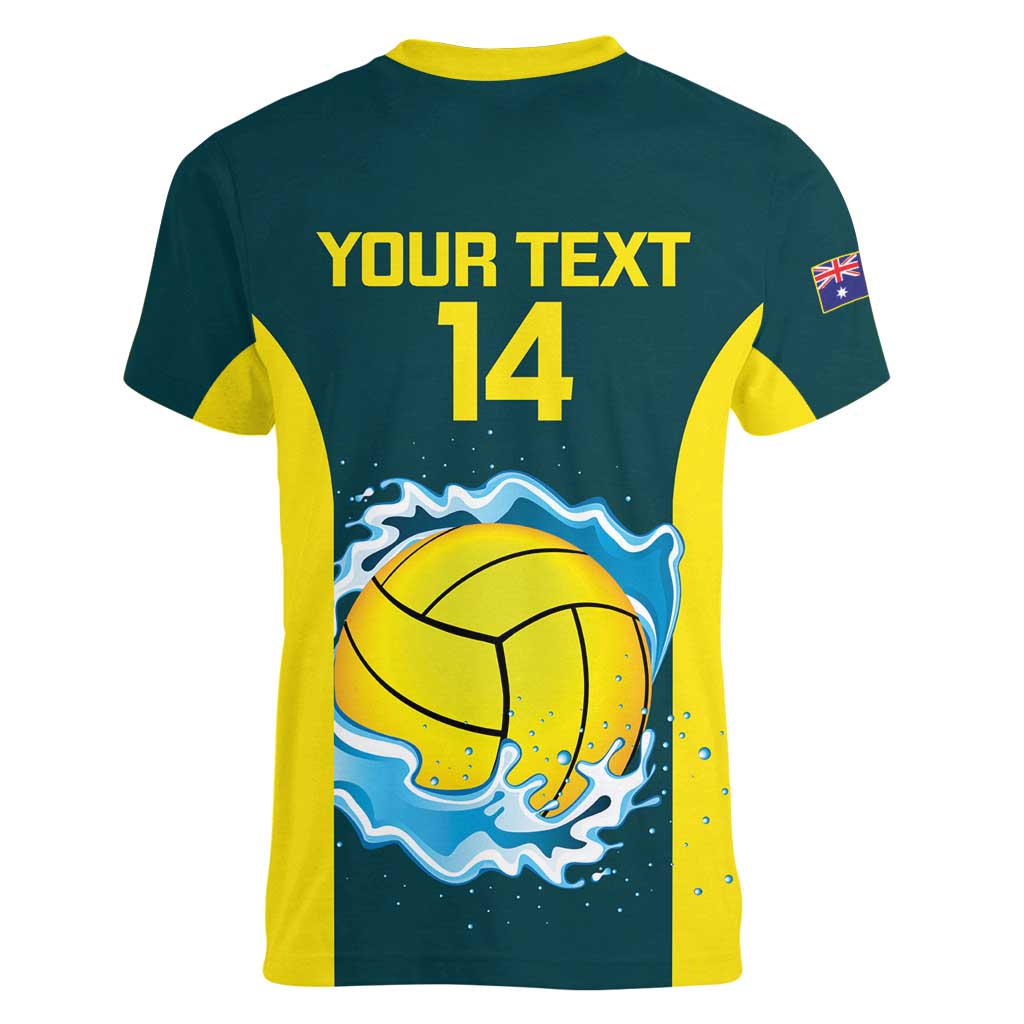 Custom Australia Water Polo 2024 Women V-Neck T-Shirt Aussie Shark National Color Version