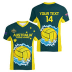 Custom Australia Water Polo 2024 Women V-Neck T-Shirt Aussie Shark National Color Version