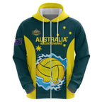 Custom Australia Water Polo 2024 Zip Hoodie Aussie Shark National Color Version