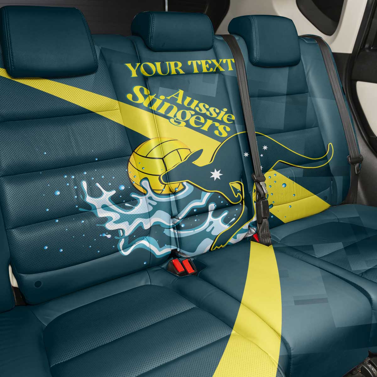 Custom Australia Water Polo 2024 Back Car Seat Cover Aussie Stingers Kangaroo Sporty Version