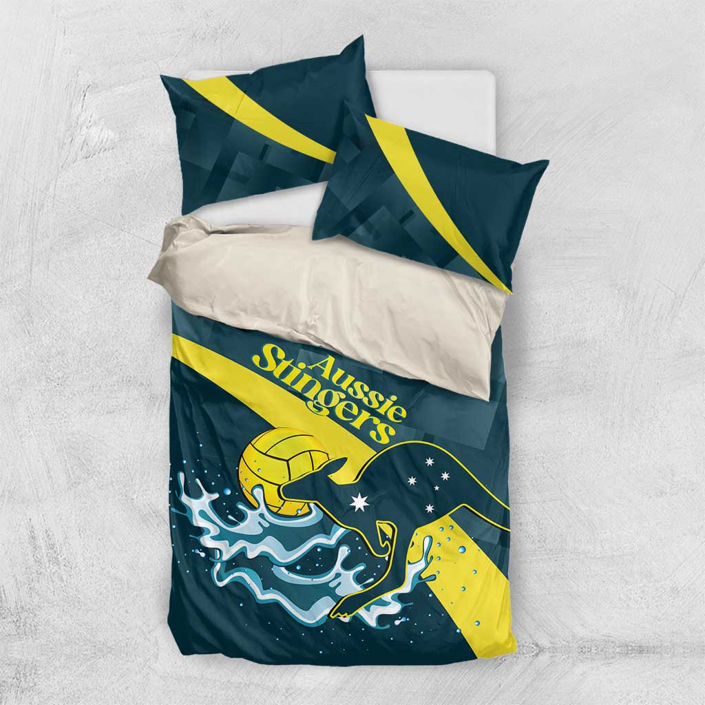 Custom Australia Water Polo 2024 Bedding Set Aussie Stingers Kangaroo Sporty Version