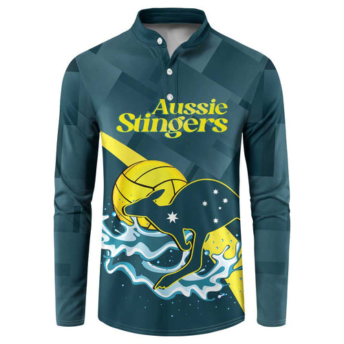 Custom Australia Water Polo 2024 Button Sweatshirt Aussie Stingers Kangaroo Sporty Version