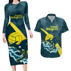 Custom Australia Water Polo 2024 Couples Matching Long Sleeve Bodycon Dress and Hawaiian Shirt Aussie Stingers Kangaroo Sporty Version