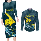 Custom Australia Water Polo 2024 Couples Matching Long Sleeve Bodycon Dress and Long Sleeve Button Shirt Aussie Stingers Kangaroo Sporty Version