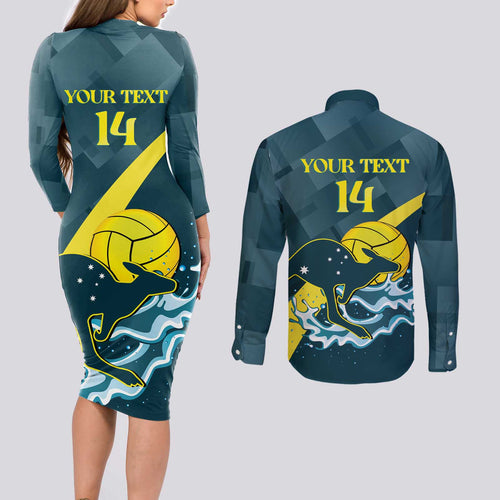 Custom Australia Water Polo 2024 Couples Matching Long Sleeve Bodycon Dress and Long Sleeve Button Shirt Aussie Stingers Kangaroo Sporty Version