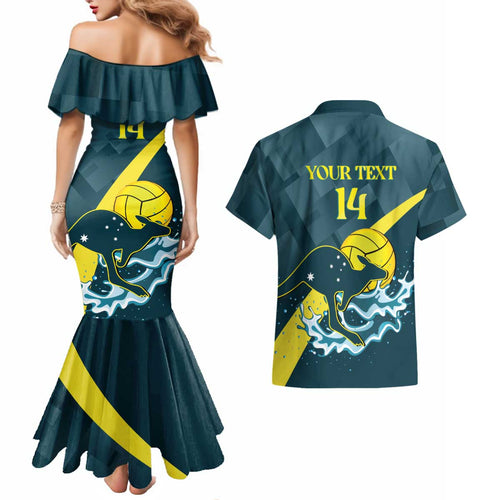 Custom Australia Water Polo 2024 Couples Matching Mermaid Dress and Hawaiian Shirt Aussie Stingers Kangaroo Sporty Version