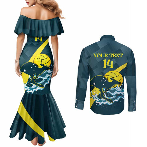 Custom Australia Water Polo 2024 Couples Matching Mermaid Dress and Long Sleeve Button Shirt Aussie Stingers Kangaroo Sporty Version