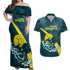 Custom Australia Water Polo 2024 Couples Matching Off Shoulder Maxi Dress and Hawaiian Shirt Aussie Stingers Kangaroo Sporty Version