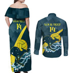 Custom Australia Water Polo 2024 Couples Matching Off Shoulder Maxi Dress and Long Sleeve Button Shirt Aussie Stingers Kangaroo Sporty Version