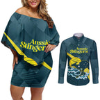 Custom Australia Water Polo 2024 Couples Matching Off Shoulder Short Dress and Long Sleeve Button Shirt Aussie Stingers Kangaroo Sporty Version