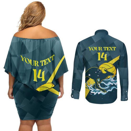 Custom Australia Water Polo 2024 Couples Matching Off Shoulder Short Dress and Long Sleeve Button Shirt Aussie Stingers Kangaroo Sporty Version