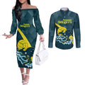 Custom Australia Water Polo 2024 Couples Matching Off The Shoulder Long Sleeve Dress and Long Sleeve Button Shirt Aussie Stingers Kangaroo Sporty Version