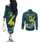 Custom Australia Water Polo 2024 Couples Matching Off The Shoulder Long Sleeve Dress and Long Sleeve Button Shirt Aussie Stingers Kangaroo Sporty Version