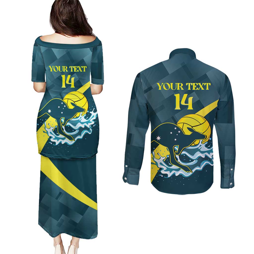 Custom Australia Water Polo 2024 Couples Matching Puletasi and Long Sleeve Button Shirt Aussie Stingers Kangaroo Sporty Version