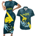 Custom Australia Water Polo 2024 Couples Matching Short Sleeve Bodycon Dress and Hawaiian Shirt Aussie Stingers Kangaroo Sporty Version