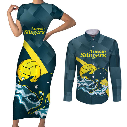 Custom Australia Water Polo 2024 Couples Matching Short Sleeve Bodycon Dress and Long Sleeve Button Shirt Aussie Stingers Kangaroo Sporty Version