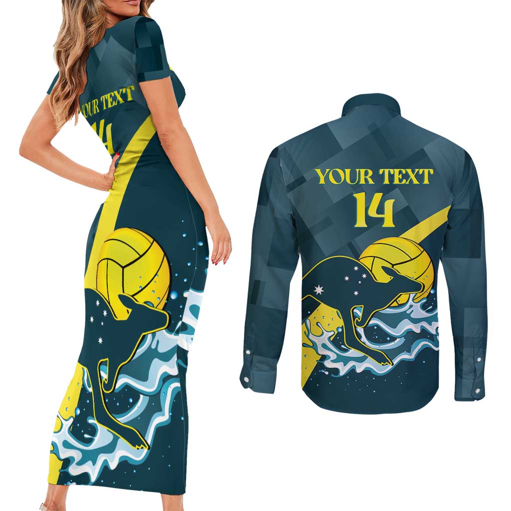 Custom Australia Water Polo 2024 Couples Matching Short Sleeve Bodycon Dress and Long Sleeve Button Shirt Aussie Stingers Kangaroo Sporty Version
