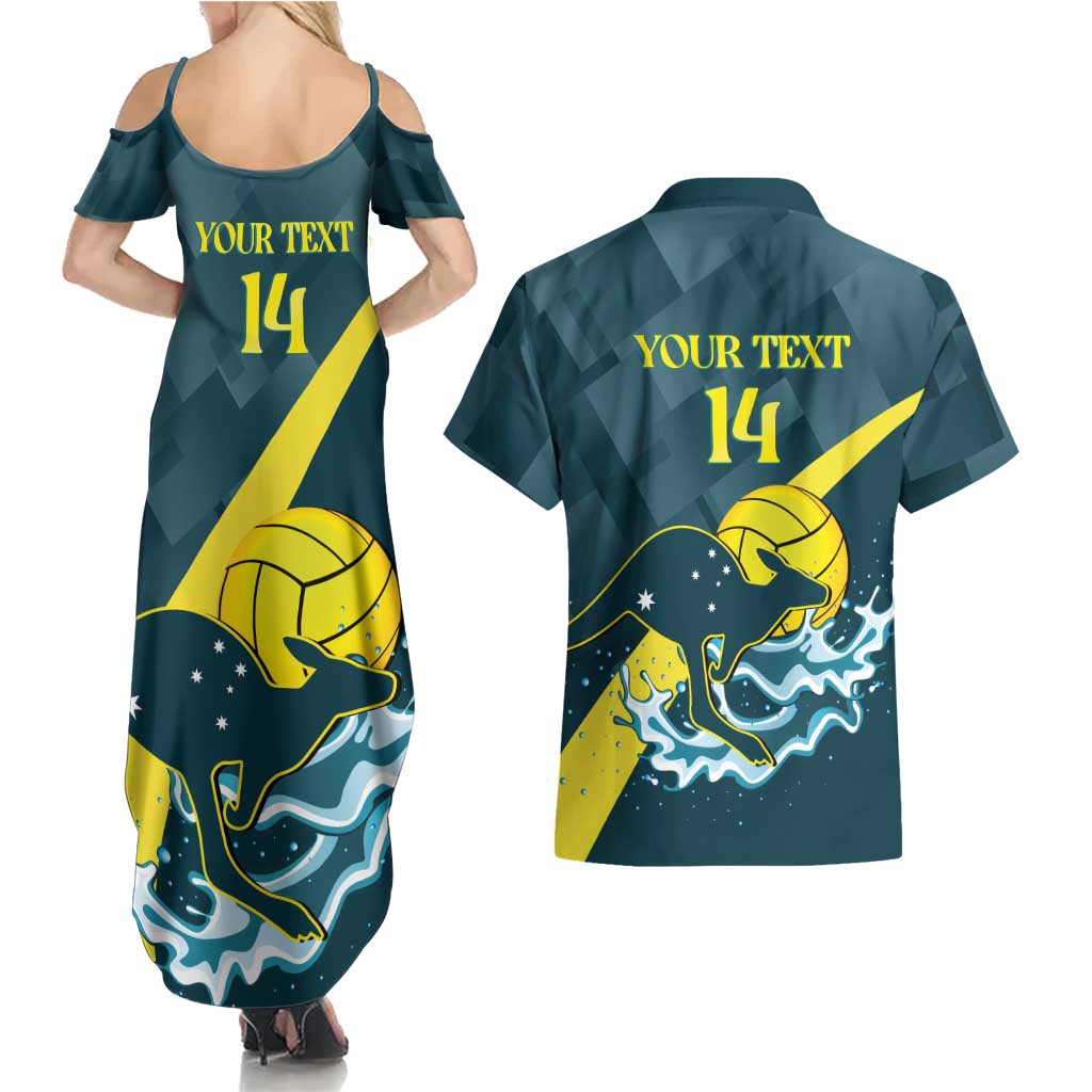 Custom Australia Water Polo 2024 Couples Matching Summer Maxi Dress and Hawaiian Shirt Aussie Stingers Kangaroo Sporty Version