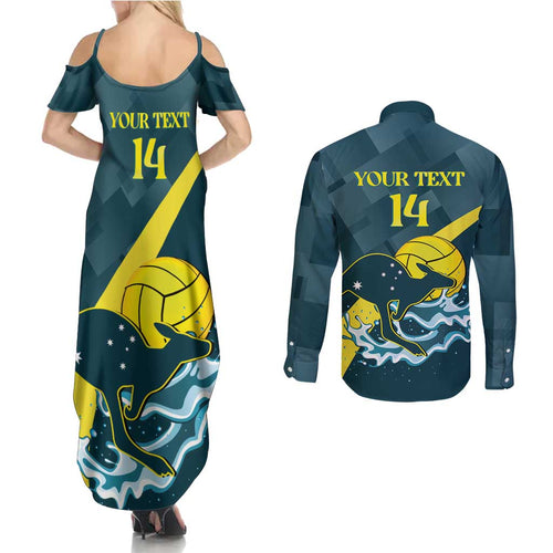 Custom Australia Water Polo 2024 Couples Matching Summer Maxi Dress and Long Sleeve Button Shirt Aussie Stingers Kangaroo Sporty Version