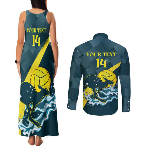 Custom Australia Water Polo 2024 Couples Matching Tank Maxi Dress and Long Sleeve Button Shirt Aussie Stingers Kangaroo Sporty Version