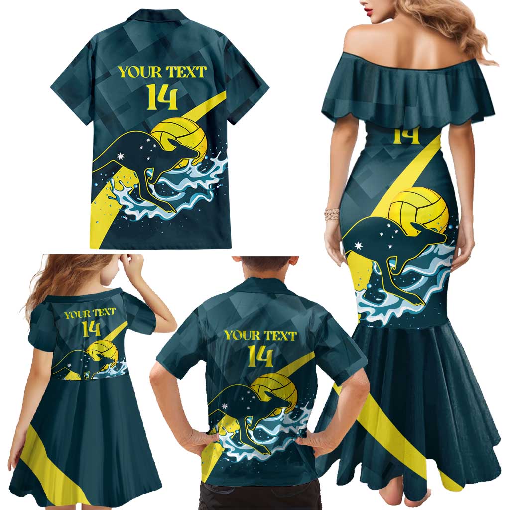 Custom Australia Water Polo 2024 Family Matching Mermaid Dress and Hawaiian Shirt Aussie Stingers Kangaroo Sporty Version