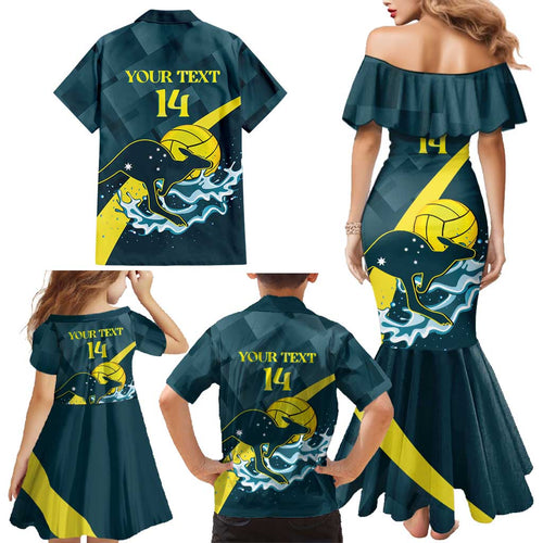 Custom Australia Water Polo 2024 Family Matching Mermaid Dress and Hawaiian Shirt Aussie Stingers Kangaroo Sporty Version