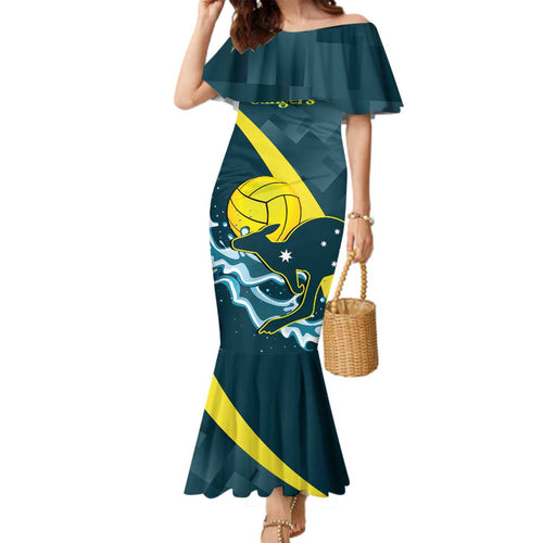 Custom Australia Water Polo 2024 Family Matching Mermaid Dress and Hawaiian Shirt Aussie Stingers Kangaroo Sporty Version